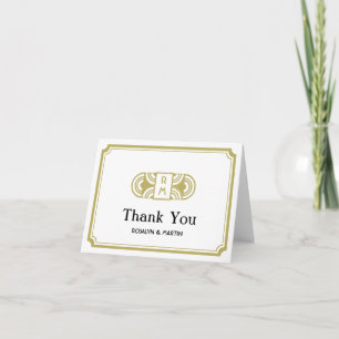 Cartão De Agradecimento Moldura bronze quadro decorativo retro monograma o