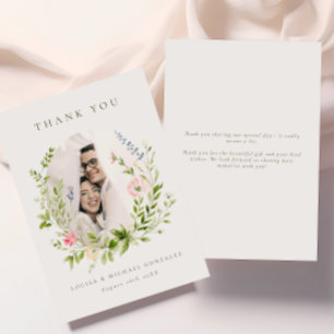 Cartão De Agradecimento Moldura de Folhagem Moderna Foto Casamento