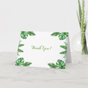 Cartão De Agradecimento Moldura de Folhas de Monstera Verde Aquarela Tropi