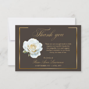 Cartão De Agradecimento Moldura de ouro rosa branca para funeral elegante