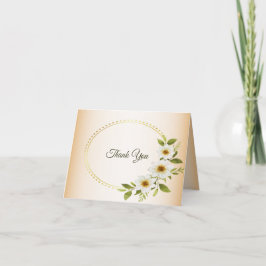 Cartão De Agradecimento Moldura Dourada de Casamento Floral Branco Rustico