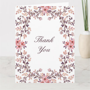 Cartão De Agradecimento Moldura Floral Aquarela Romântica em Creme-Outono