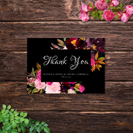 Cartão De Agradecimento Moldura Floral Rosa-Rosa-Borgonha Preta Elegante