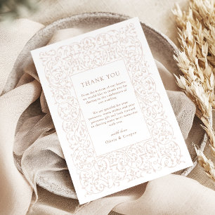 Cartão De Agradecimento Moldura Ornata Vintage em Marfim Casamento Clássic
