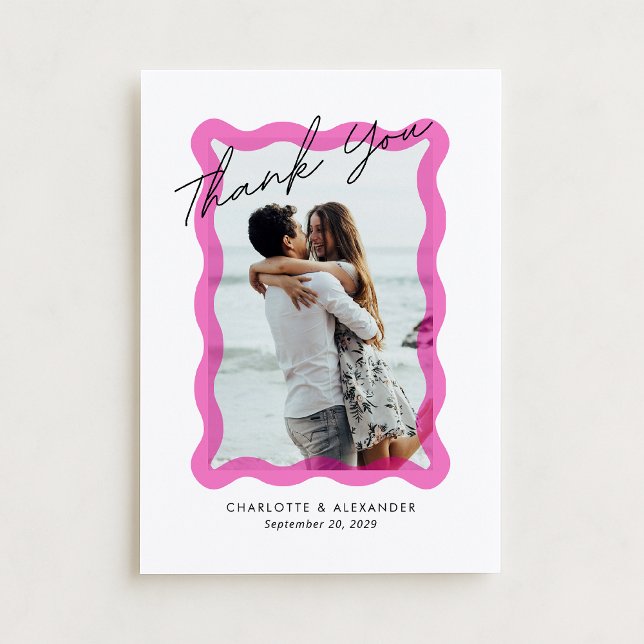 Cartão De Agradecimento Moldura transparente cor-de-rosa moderno, casament (Criador carregado)