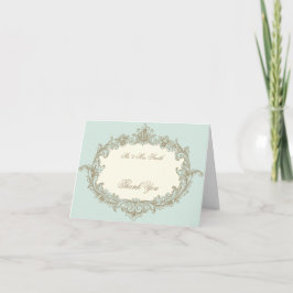 Cartão De Agradecimento Moldura Vintage Creme Ouro Azul Casamento Agradeci