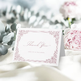 Cartão De Agradecimento Moldura Vintage Rosa Empoeirada Elegante Roteiro