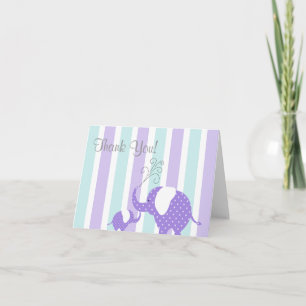 Cartão De Agradecimento Mom & Baby Elephant Thank You Card- Aqua & Purple