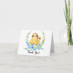 Cartão De Agradecimento Mom & Baby Sloth Boys Shower Thank You Note