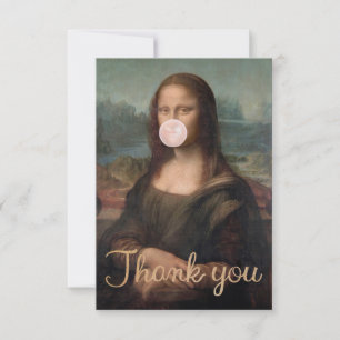 Cartão De Agradecimento Mona Lisa soprando pastilha elástica rosa