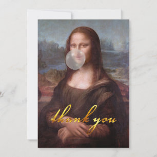 Cartão De Agradecimento Mona Lisa soprando um chiclete cinza
