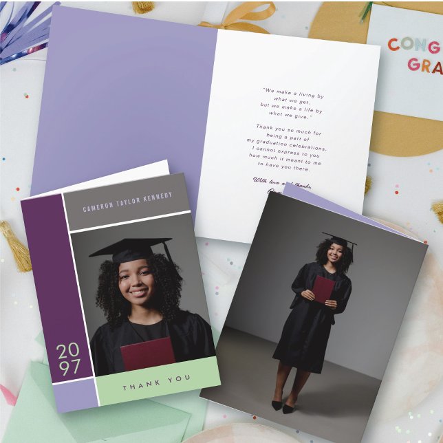 Cartão De Agradecimento Mondrian Simple Color Blocks Graduação Foto (Mondrian Simple Color Blocks Minimalist Graduation Photo Thank You Card @ zazzle.com/color_therapy)