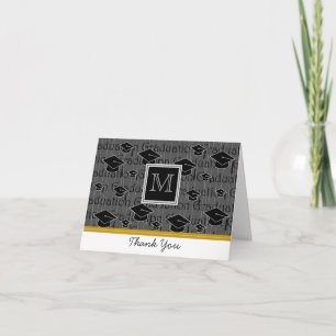 Cartão De Agradecimento Monogram Caps Pattern Grad Thank You: Gold