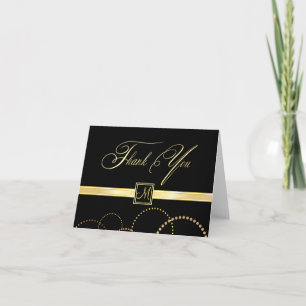 Cartão De Agradecimento Monogram Thank You Cards - Black and Gold