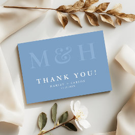 Cartão De Agradecimento Monogram Typography Dusty Blue Wedding