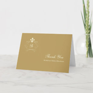 Cartão De Agradecimento Monograma Antigo Ouro Fleur de Lis Obrigado