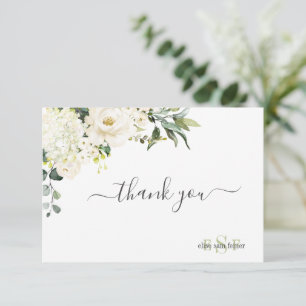 Cartão De Agradecimento Monograma Aquarela Rosas Alabaster Hydrangea Than