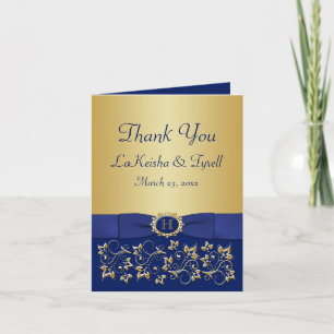 Cartão de Agradecimento Monograma Azul, Floral Dou