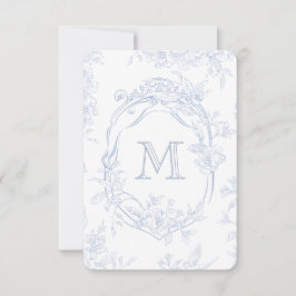 Cartão De Agradecimento Monograma Azul Floral Inicial Casamento Toile Brid