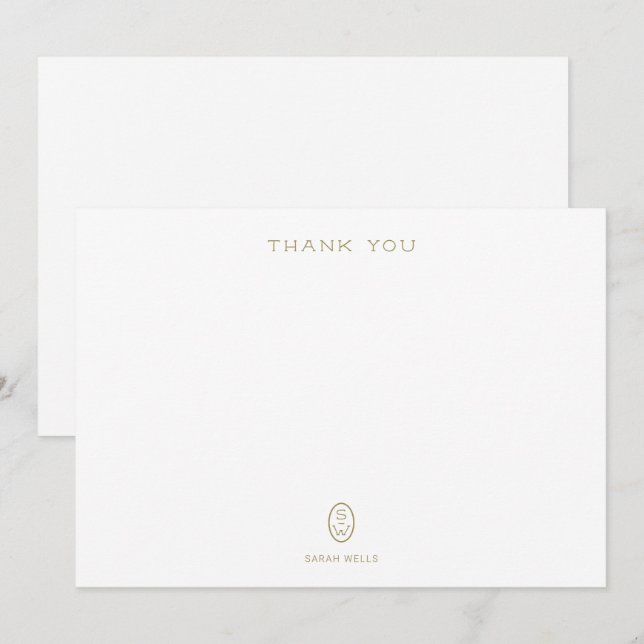 Cartão De Agradecimento Monograma Branco Elegante Profissional Obrigado Ca (Frente/Verso)