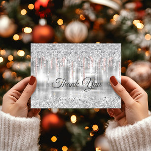 Cartão De Agradecimento Monograma de brilho de prata elegante