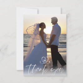 Cartão De Agradecimento Monograma de Casamento Corações Brancos Duas Fotos