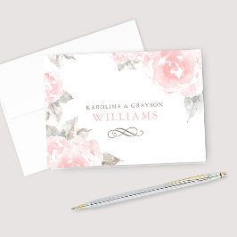 Cartão De Agradecimento Monograma de casamento de rosa cor-de-rosa em aqua