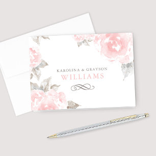 Cartão De Agradecimento Monograma de casamento de rosa cor-de-rosa em aqua