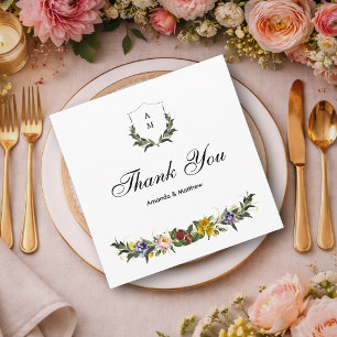 Cartão De Agradecimento Monograma de casamento floral vintage caprichoso c