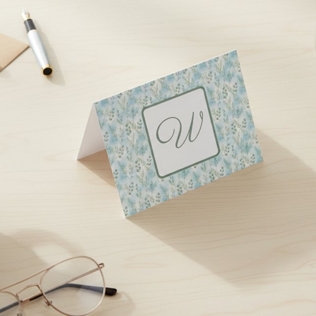 Cartão De Agradecimento Monograma de Inverno Elegante  (Winter foliage monogram notecard)