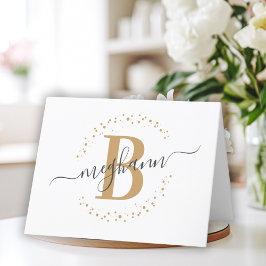 Cartão De Agradecimento Monograma de Script de Nome Dourado Branco Moderno