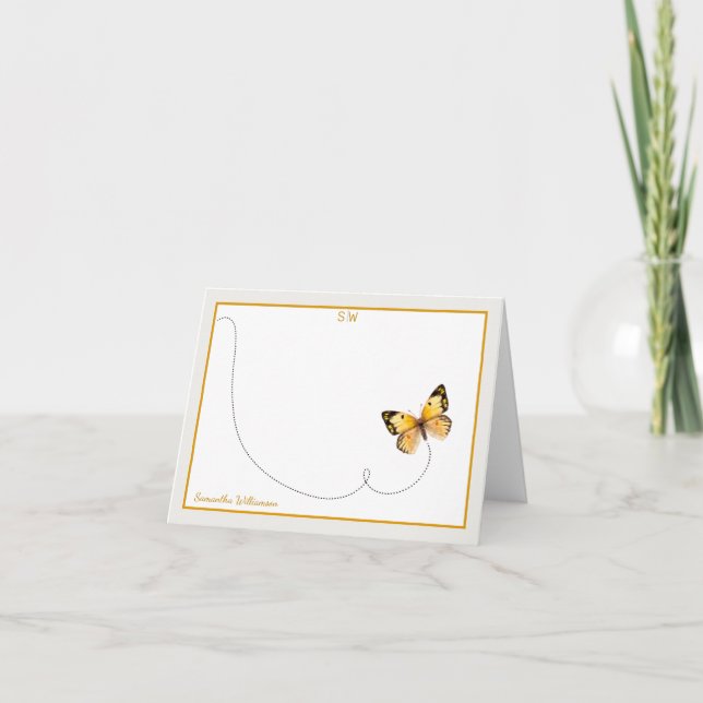Cartão De Agradecimento Monograma Dobrado da Borboleta Laranja Amarela (Frente)
