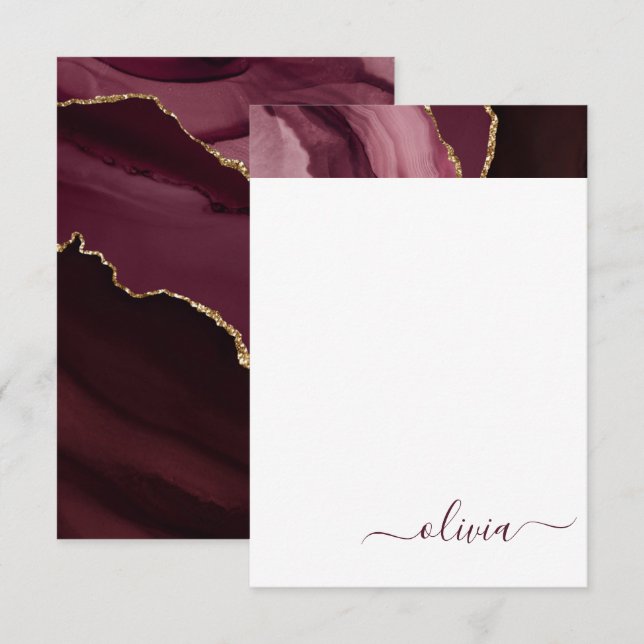 Cartão De Agradecimento Monograma Dourado de Geodo Agato Puro da Borgonha (Frente/Verso)