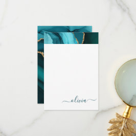 Cartão De Agradecimento Monograma Dourado de Geodo Azul Aqua Azul