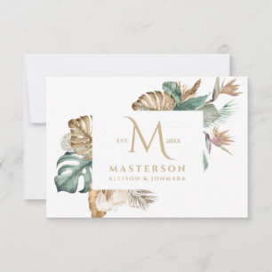 Cartão De Agradecimento Monograma Dourado de trópicos Obrigado