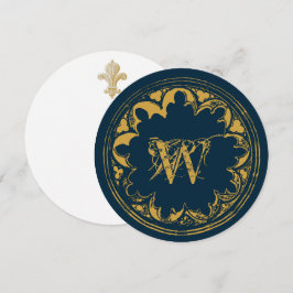Cartão De Agradecimento Monograma Dourado e Russo de Vintage Azul
