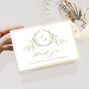 Cartão De Agradecimento Monograma elegante, Casamento por Aquarela de Cham