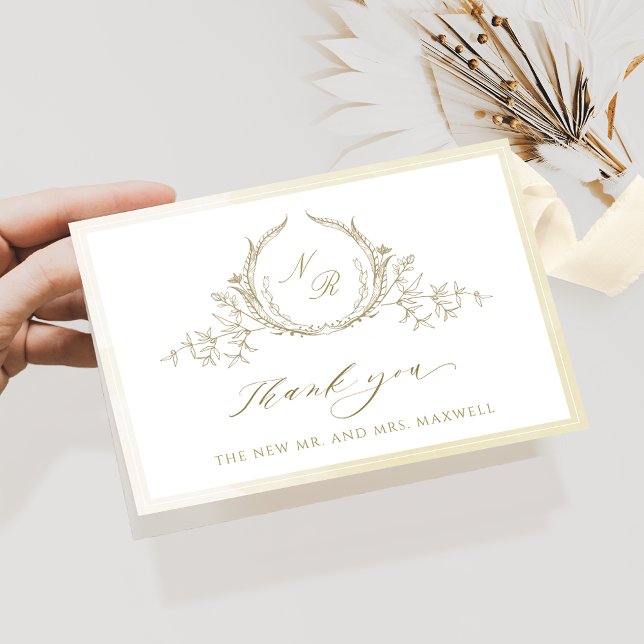 Cartão De Agradecimento Monograma elegante, Casamento por Aquarela de Cham (Criador carregado)