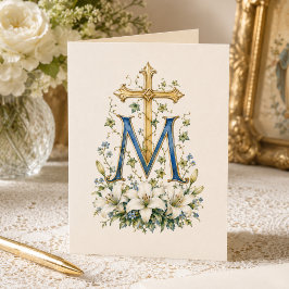 Cartão De Agradecimento Monograma Floral Azul da Cruz Mariana com Escrito