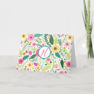 Cartão De Agradecimento Monograma Floral Brilhante