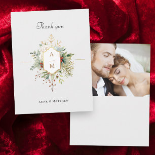 Cartão De Agradecimento Monograma Floral de Natal Simples