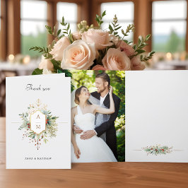 Cartão De Agradecimento Monograma Floral de Natal Simples