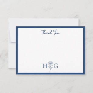 Cartão De Agradecimento Monograma Floral Personalizado Minimalista