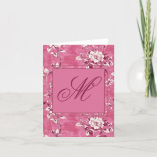 Cartão De Agradecimento Monograma Floral Rosa Rosa Vintage
