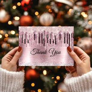 Cartão De Agradecimento Monograma holográfico de rosa chic