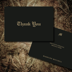 Cartão De Agradecimento Monograma Minimal Elegante Ornate Preto Dourado