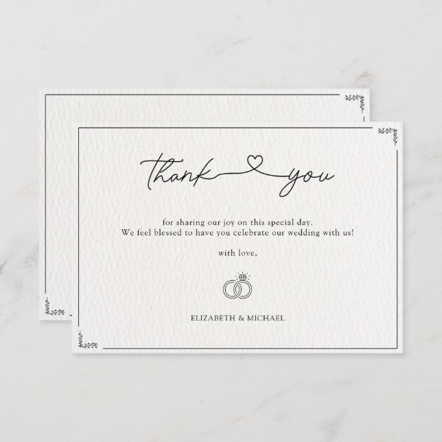 Cartão De Agradecimento Monograma Moderno de Casamento Elegante Minimalist (Frente/Verso)