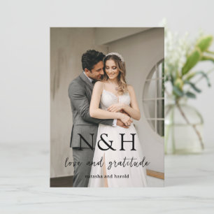 Cartão De Agradecimento Monograma Ousado Foto Casamento Moderno