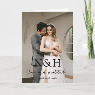Cartão De Agradecimento Monograma Ousado Foto Casamento Moderno