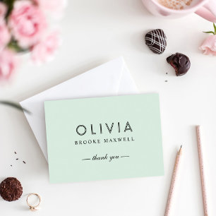 Cartão De Agradecimento Monograma Personalizado Preto e Verde da Casa Eleg